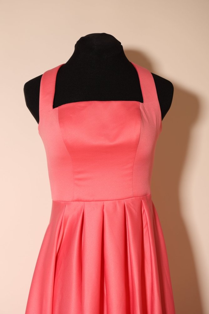 Second Hand Neckholder - Cocktailkleid mit Schnür - Rückenteil und schwingendem Rock, koralle - Dein Kleiderladen