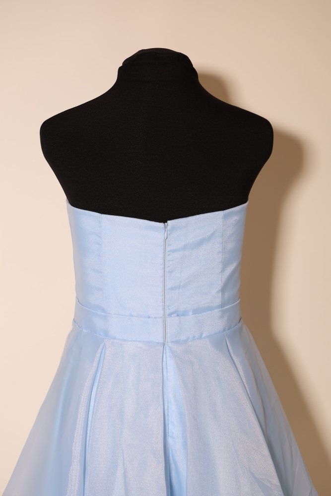 Second Hand trägerloses Cocktailkleid mit Wickel - Bustier und ausgestelltem Rock, hellblau - Dein Kleiderladen