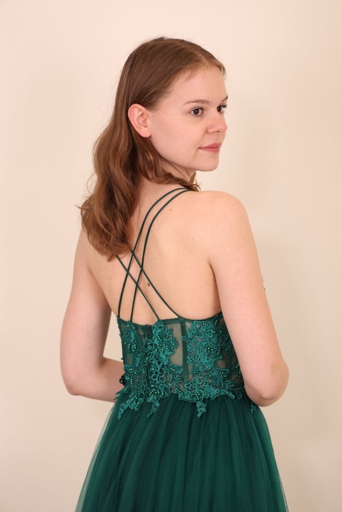 Tüllkleid mit Korsett, dunkelgrün - Dein Kleiderladen