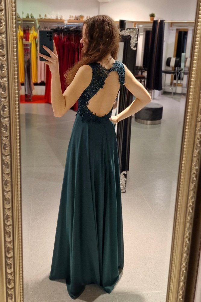 Abendkleid mit Schlitz, grün - Dein Kleiderladen