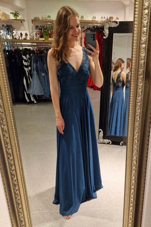 Abendkleid mit semi - transparenten Trägern, petrol - Dein Kleiderladen
