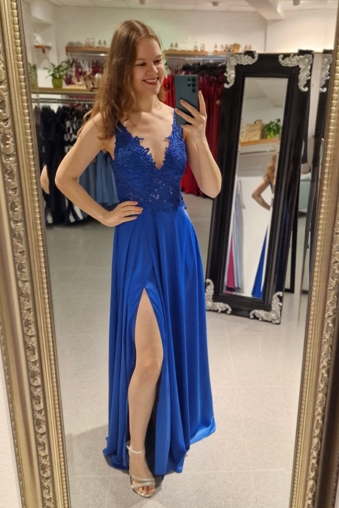Abendkleid mit Spitze, königsblau - Dein Kleiderladen