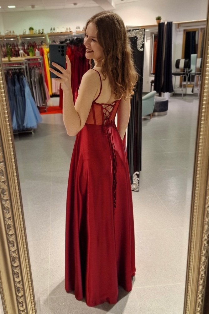 Ballkleid - Abendkleid mit Schnürung, dunkelrot - Dein Kleiderladen
