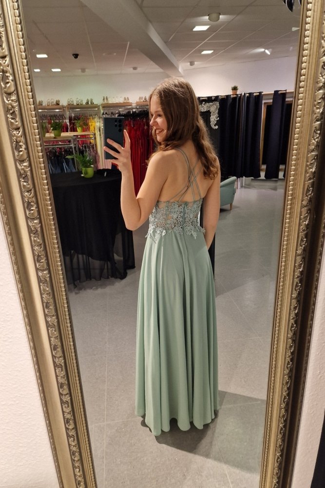 Ballkleid mit besticktem Korsett und Schlitz, mint - Dein Kleiderladen