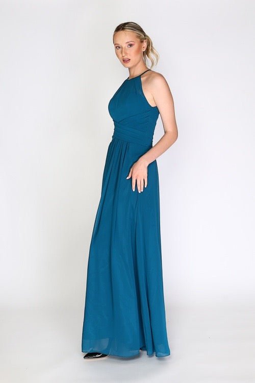 Ballkleid mit elegantem, hochgeschlossenem Ausschnitt, petrol - Dein Kleiderladen