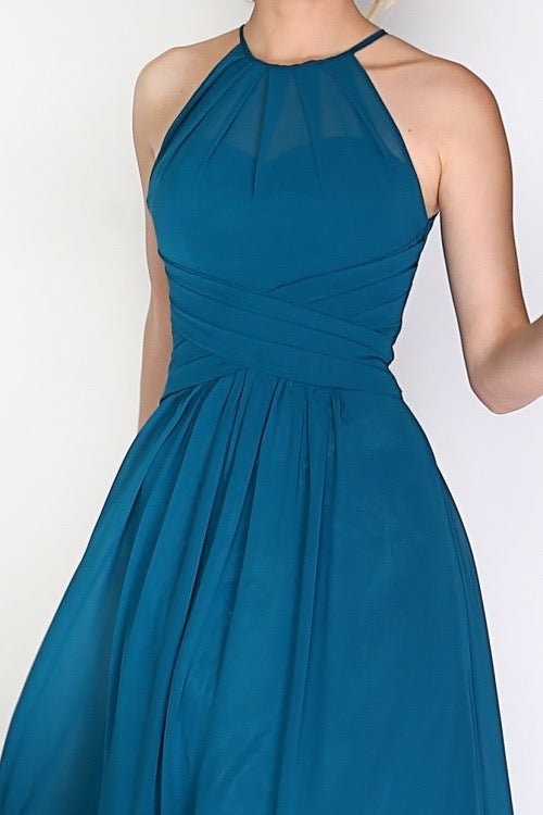 Ballkleid mit elegantem, hochgeschlossenem Ausschnitt, petrol - Dein Kleiderladen