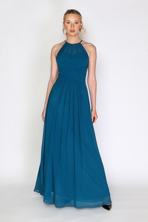 Ballkleid mit elegantem, hochgeschlossenem Ausschnitt, petrol - Dein Kleiderladen