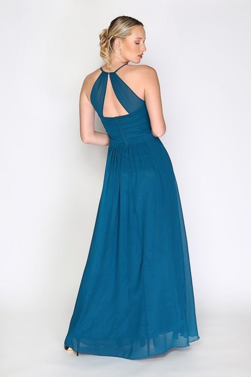 Ballkleid mit elegantem, hochgeschlossenem Ausschnitt, petrol - Dein Kleiderladen