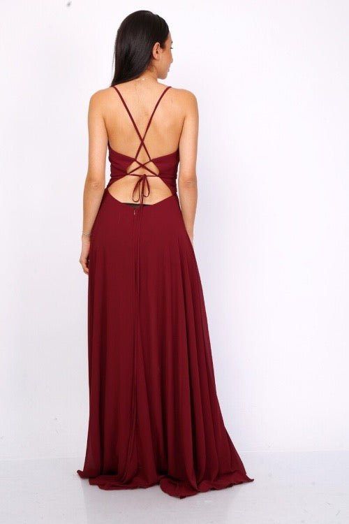 Ballkleid mit Schlitz und tiefer Schnürung, bordeaux - Dein Kleiderladen