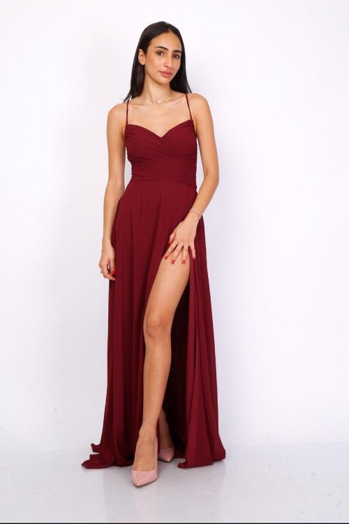 Ballkleid mit Schlitz und tiefer Schnürung, bordeaux - Dein Kleiderladen