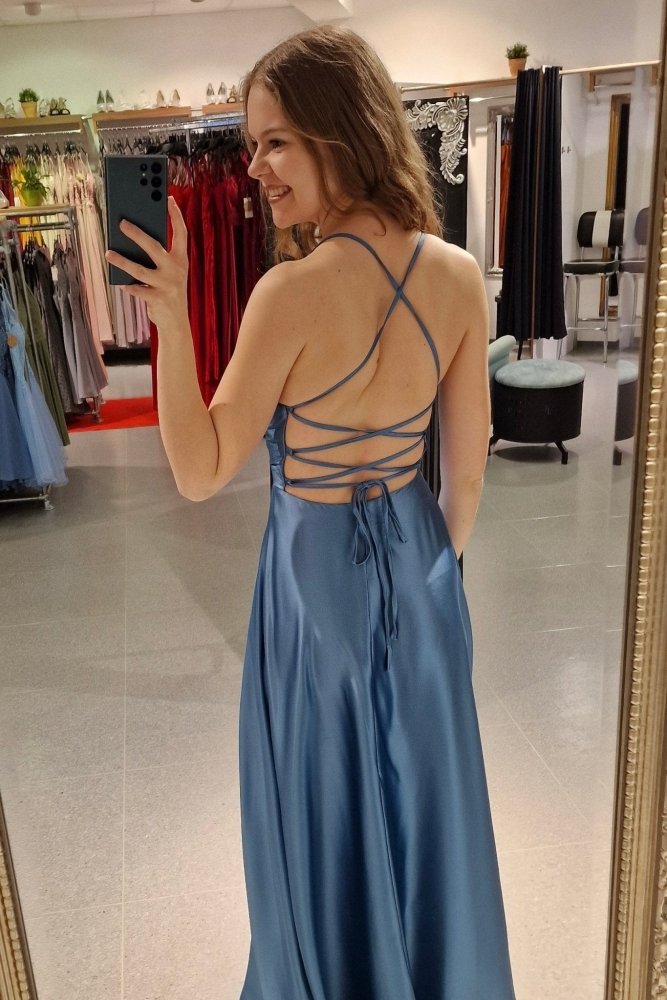 Ballkleid - Satin mit Schnürung, Schlitz und Wasserfallausschnitt, ozeanwelle - Dein Kleiderladen