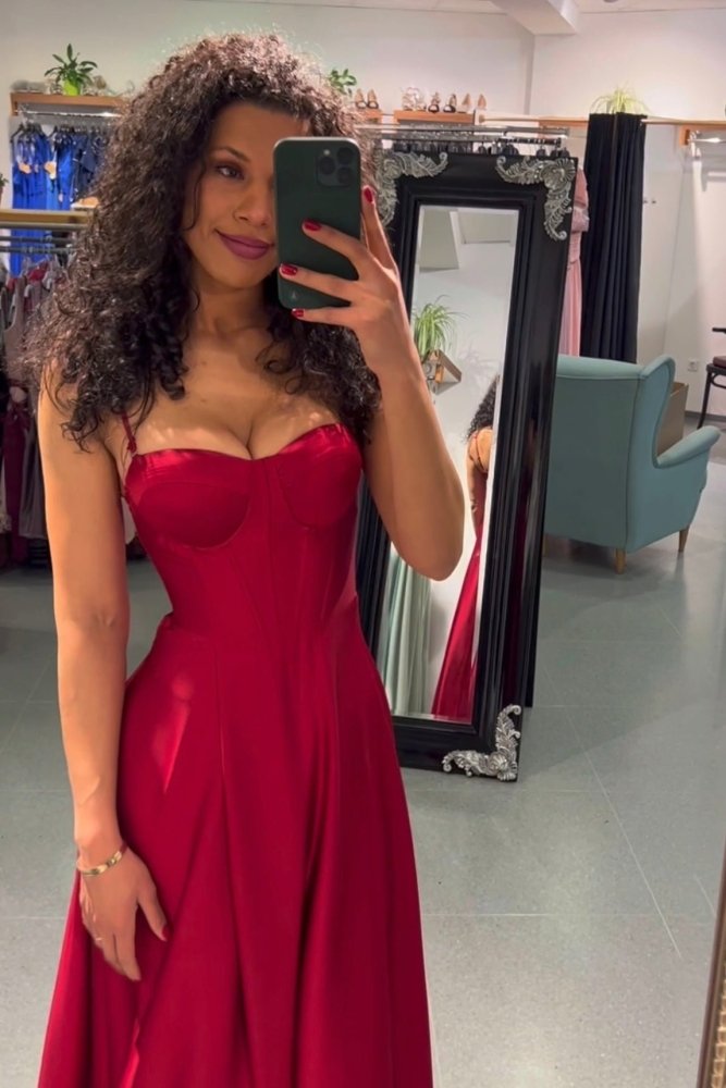 Ballkleid - Satinkleid mit Corsage und Schnürung, bordeaux - Dein Kleiderladen