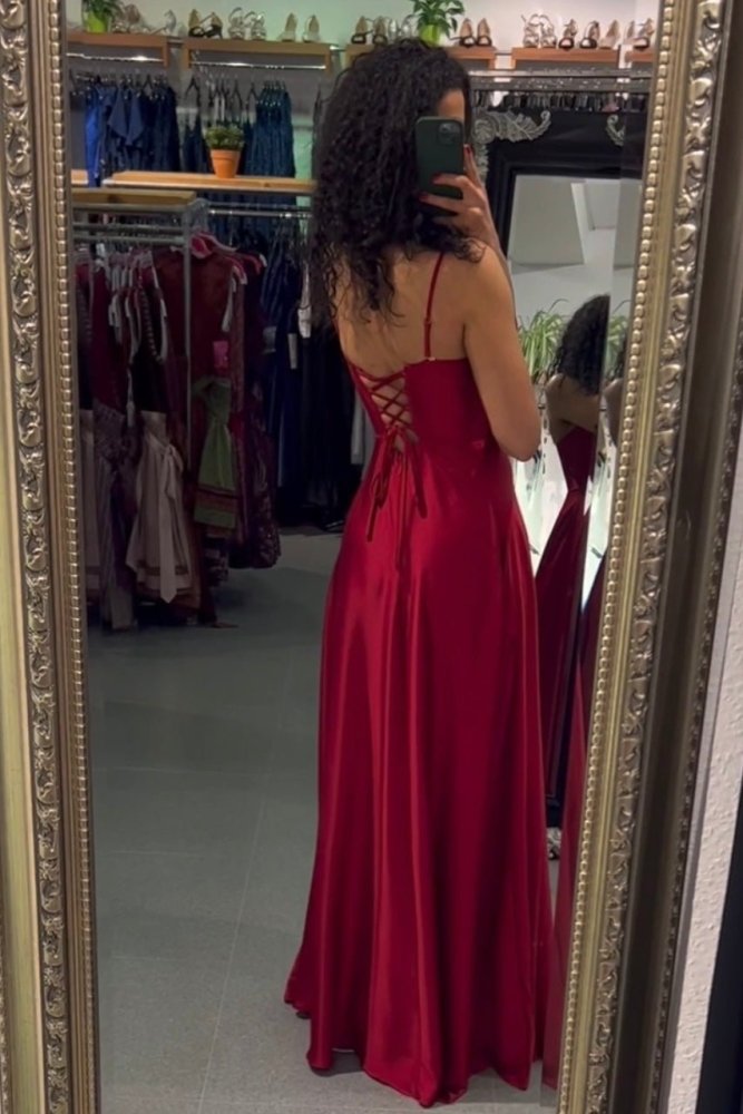 Ballkleid - Satinkleid mit Corsage und Schnürung, bordeaux - Dein Kleiderladen