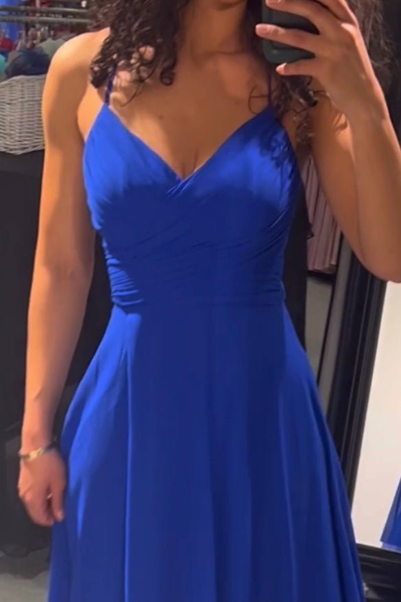 Ballkleid - schlichtes Kleid mit Schlitz und Schnürung, königsblau - Dein Kleiderladen
