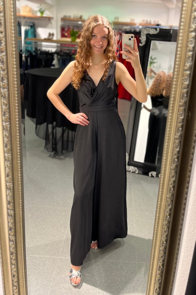 Besonderer, eleganter Satin - Jumpsuit, schwarz - Dein Kleiderladen