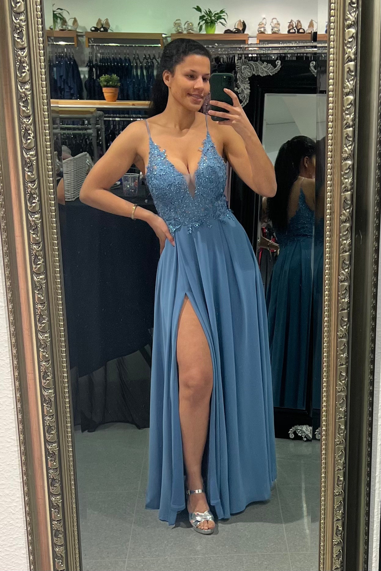 elegantes Ballkleid, graublau - Dein Kleiderladen
