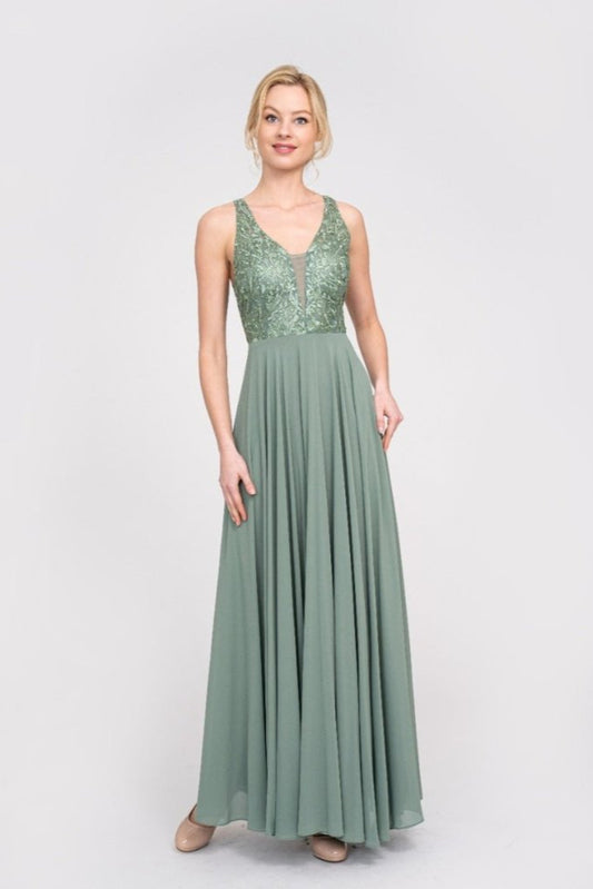 Langes Kleid mit floraler Spitze, hellgrün/salbei - Dein Kleiderladen