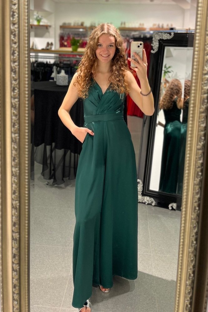 Satin - Jumpsuit, dunkelgrün - Dein Kleiderladen