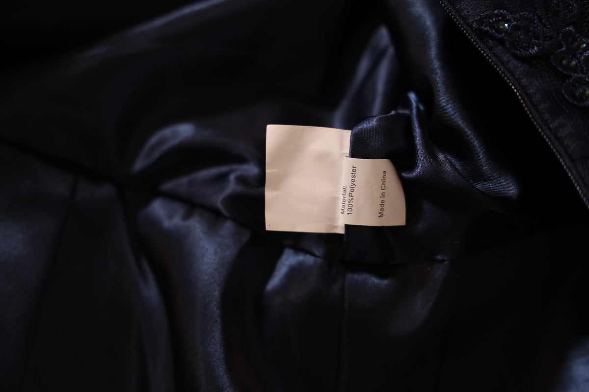 Second Hand elegantes Tüllabendkleid mit Spitze und ausgestelltem Rock, dunkelblau