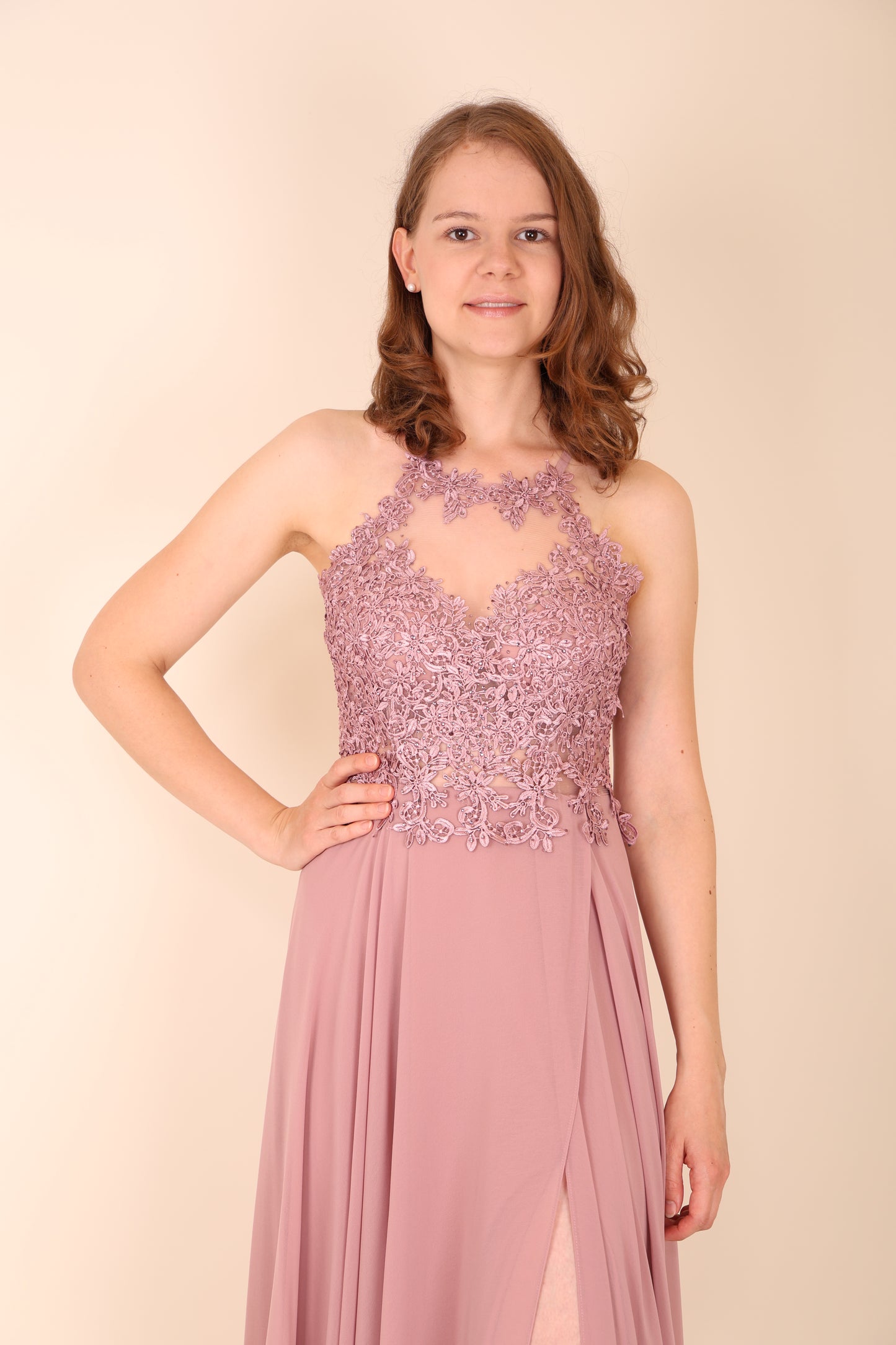 Abendkleid mit Rundhals-Ausschnitt, rosa