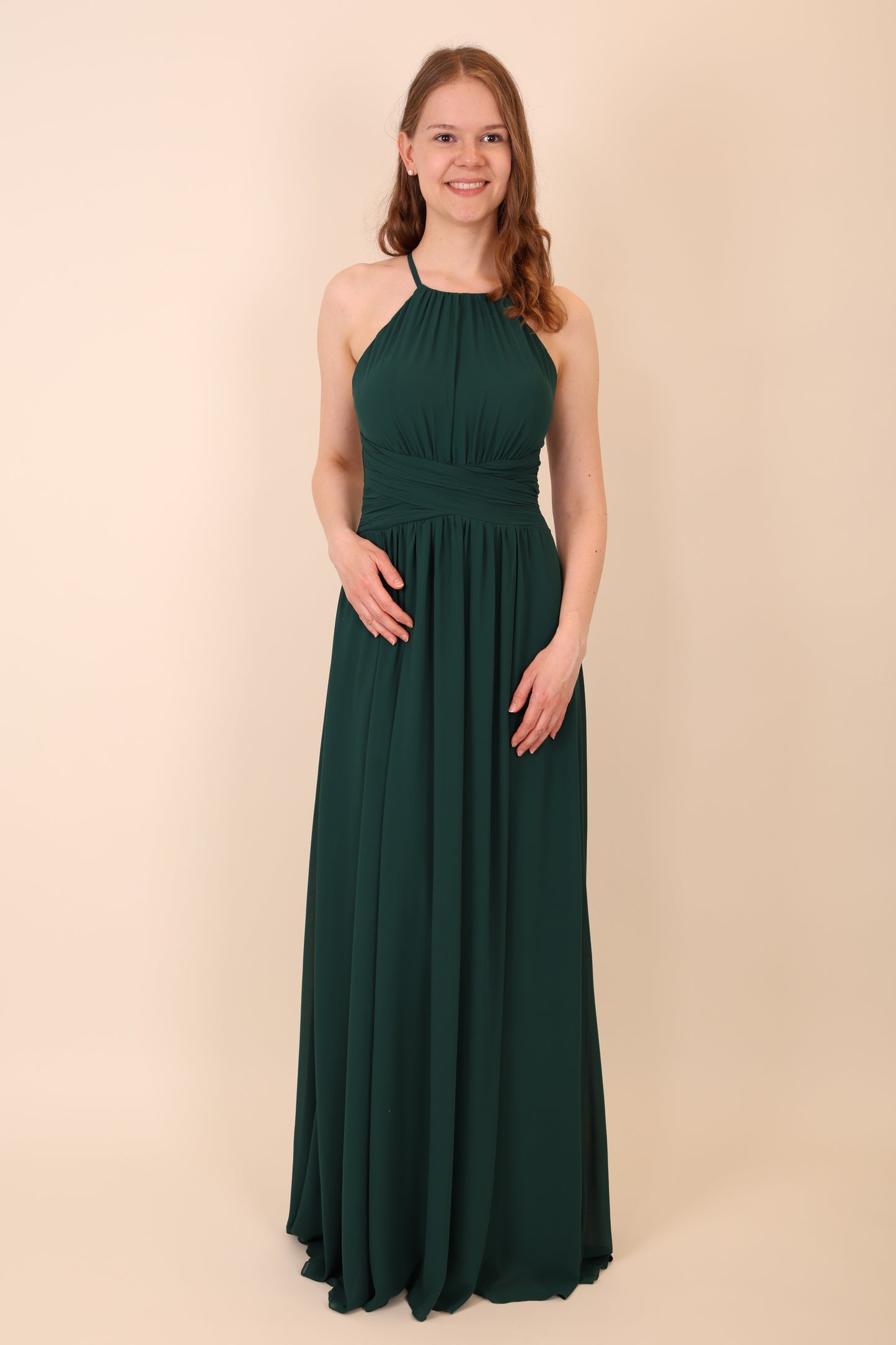 Abendkleid mit Schlitz & amerikanischem Ausschnitt, dunkelgrün