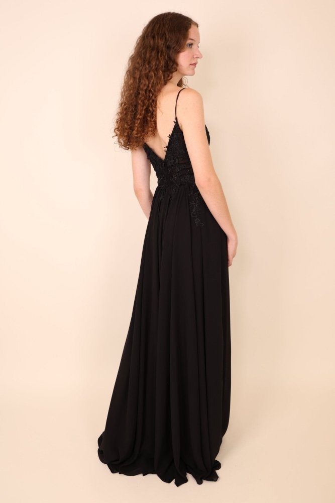 Ballkleid – elegantes langes Chiffonkleid mit feiner Spitze, schwarz - Dein Kleiderladen