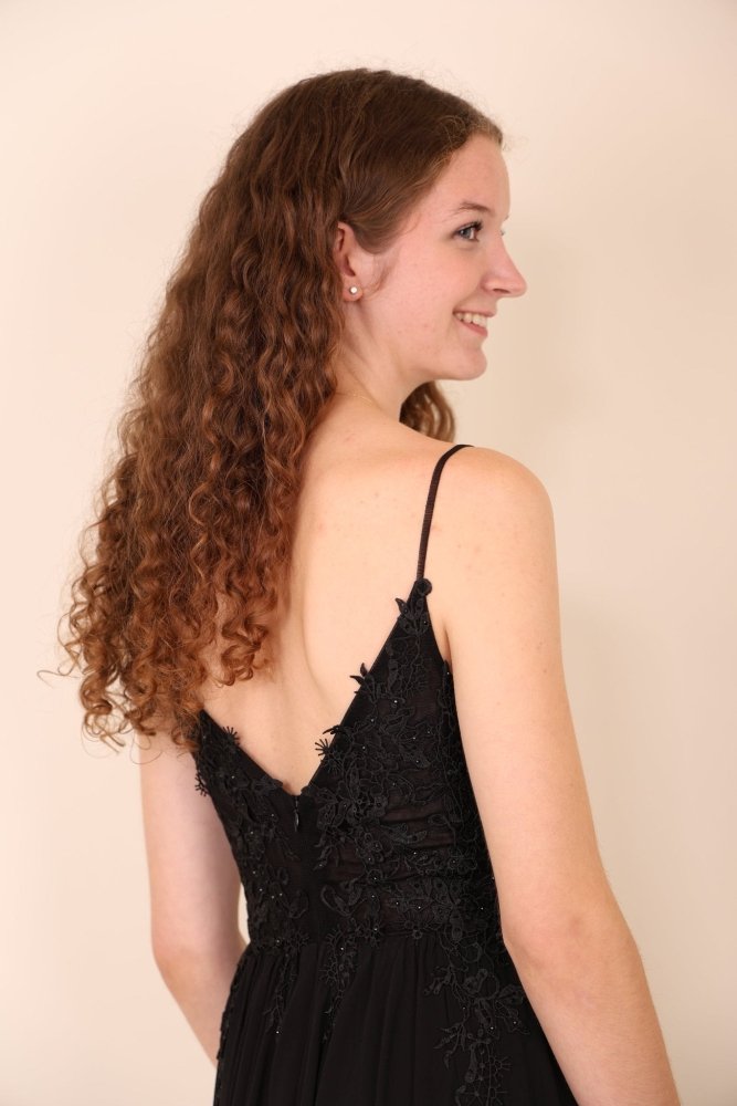 Ballkleid – elegantes langes Chiffonkleid mit feiner Spitze, schwarz - Dein Kleiderladen
