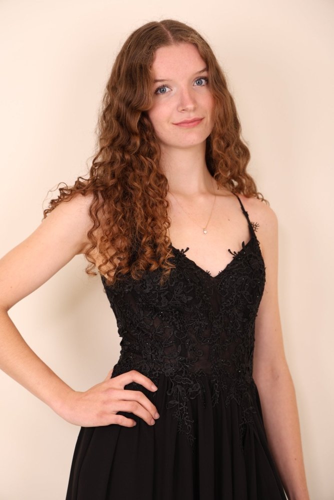 Ballkleid – elegantes langes Chiffonkleid mit feiner Spitze, schwarz - Dein Kleiderladen
