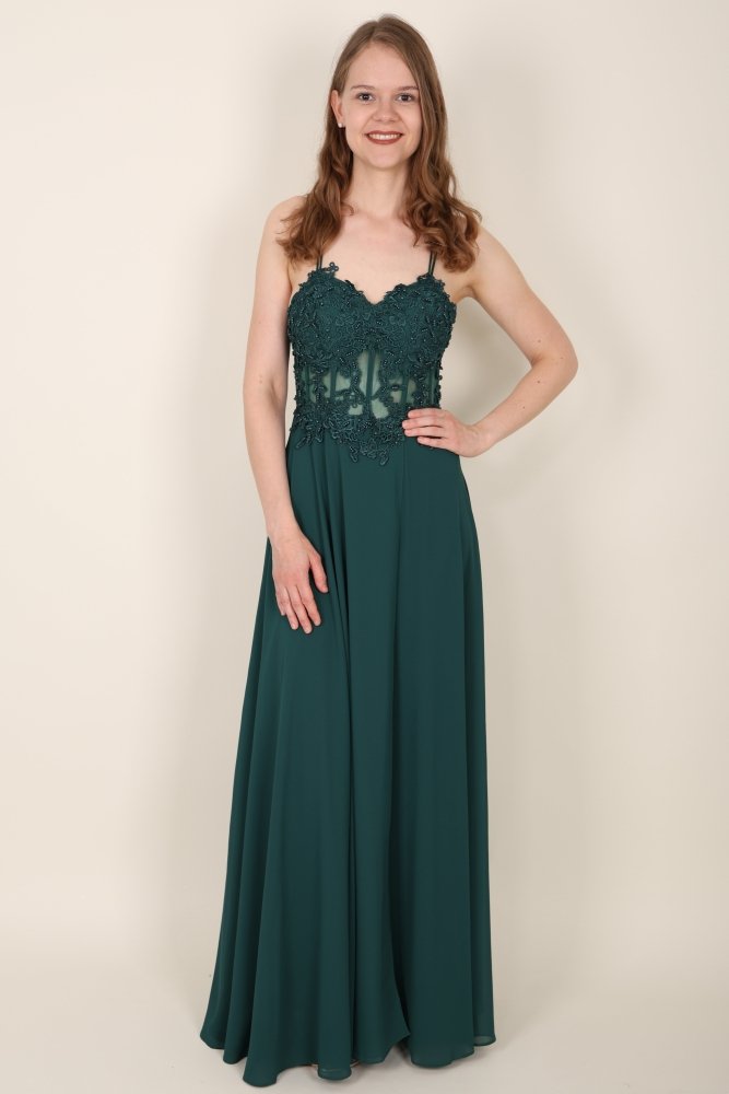 Ballkleid mit besticktem Korsett & Schlitz, dunkelgrün - Dein Kleiderladen