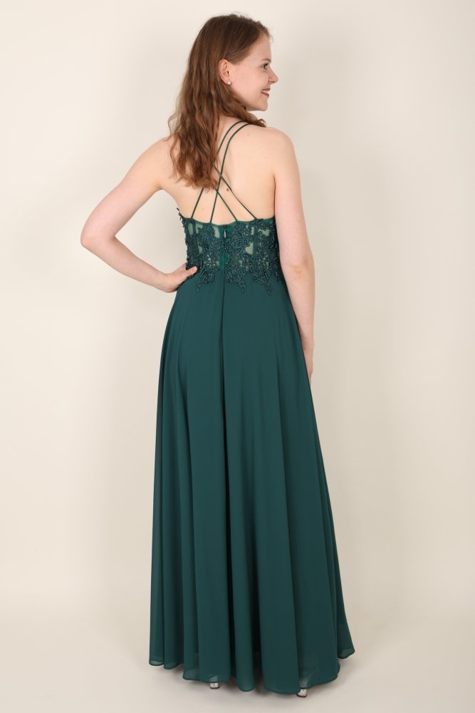 Ballkleid mit besticktem Korsett & Schlitz, dunkelgrün - Dein Kleiderladen