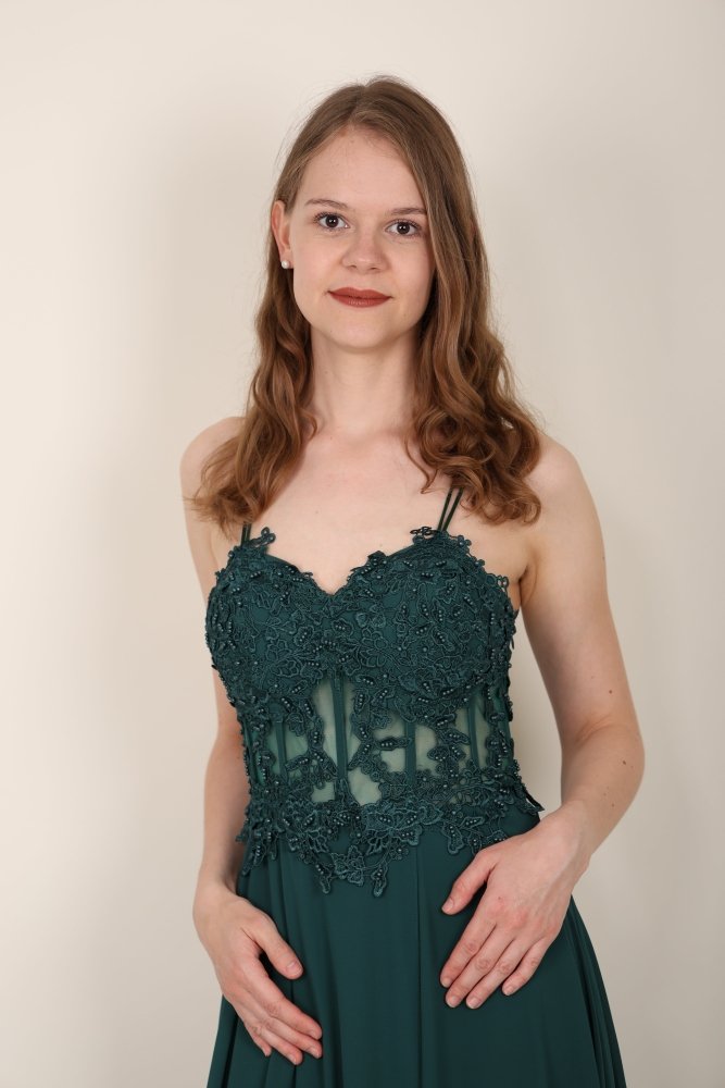 Ballkleid mit besticktem Korsett & Schlitz, dunkelgrün - Dein Kleiderladen