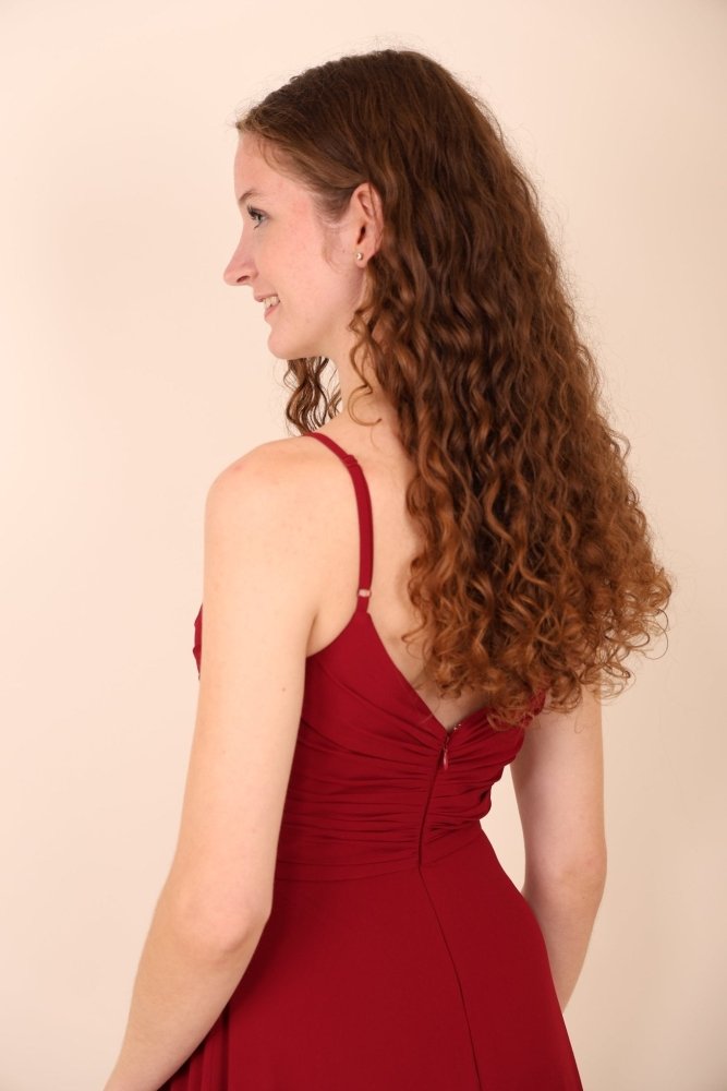 Abendkleid mit Raffungen, dunkelrot - Dein Kleiderladen