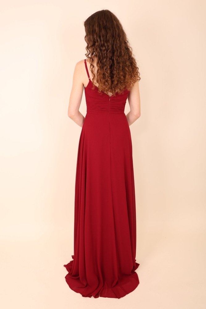 Abendkleid mit Raffungen, dunkelrot - Dein Kleiderladen