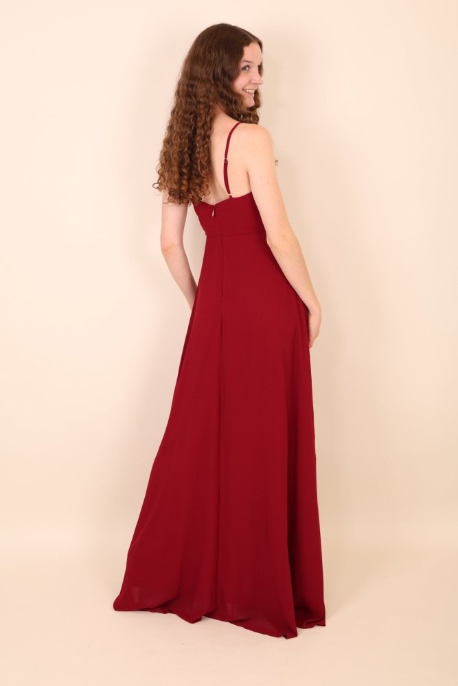 Abendkleid mit Raffungen und Schlitz, dunkelrot - Dein Kleiderladen
