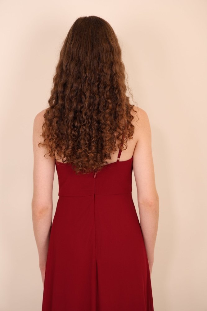 Abendkleid mit Raffungen und Schlitz, dunkelrot - Dein Kleiderladen