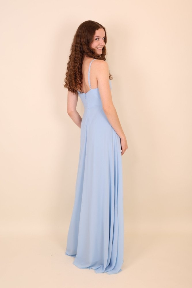 Abendkleid mit Raffungen und Schlitz, hellblau - Dein Kleiderladen