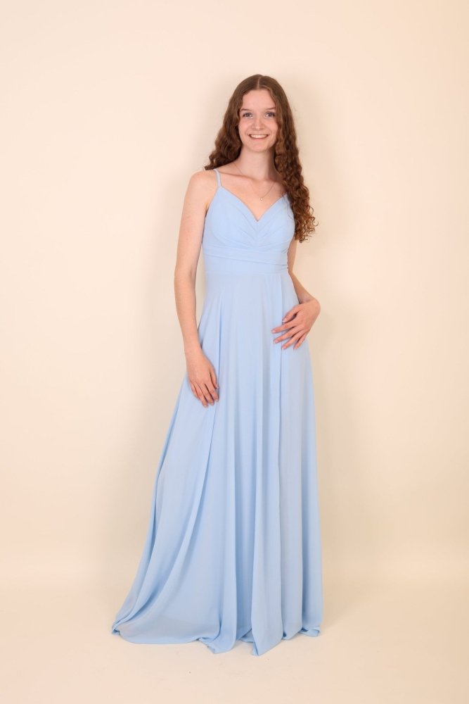 Abendkleid mit Raffungen und Schlitz, hellblau - Dein Kleiderladen