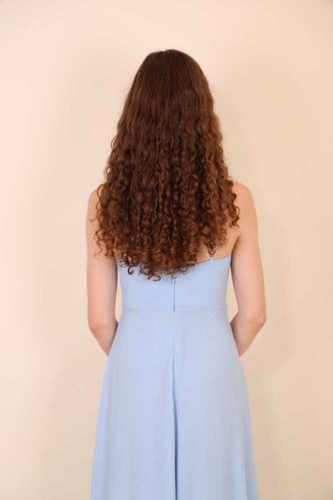 Abendkleid mit Raffungen und Schlitz, hellblau - Dein Kleiderladen