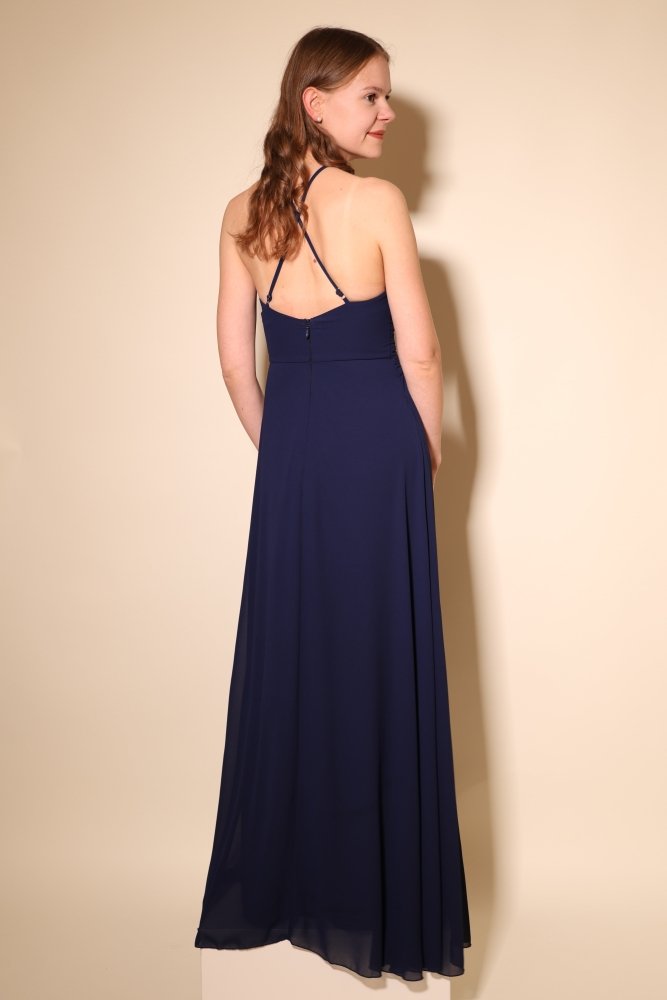 Abendkleid mit Schlitz & amerikanischem Ausschnitt, dunkelblau - Dein Kleiderladen