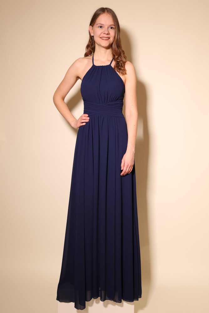 Abendkleid mit Schlitz & amerikanischem Ausschnitt, dunkelblau - Dein Kleiderladen