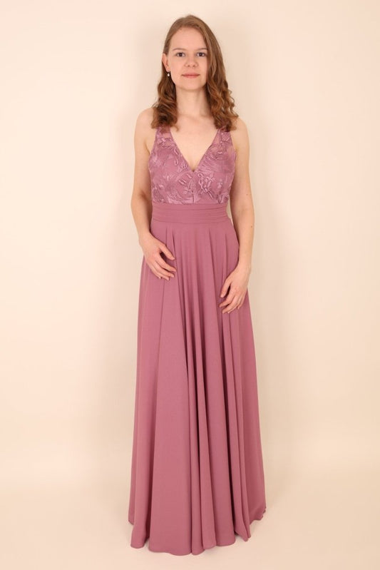 Abendkleid mit semi - transparenten Trägern, altrosa - Dein Kleiderladen
