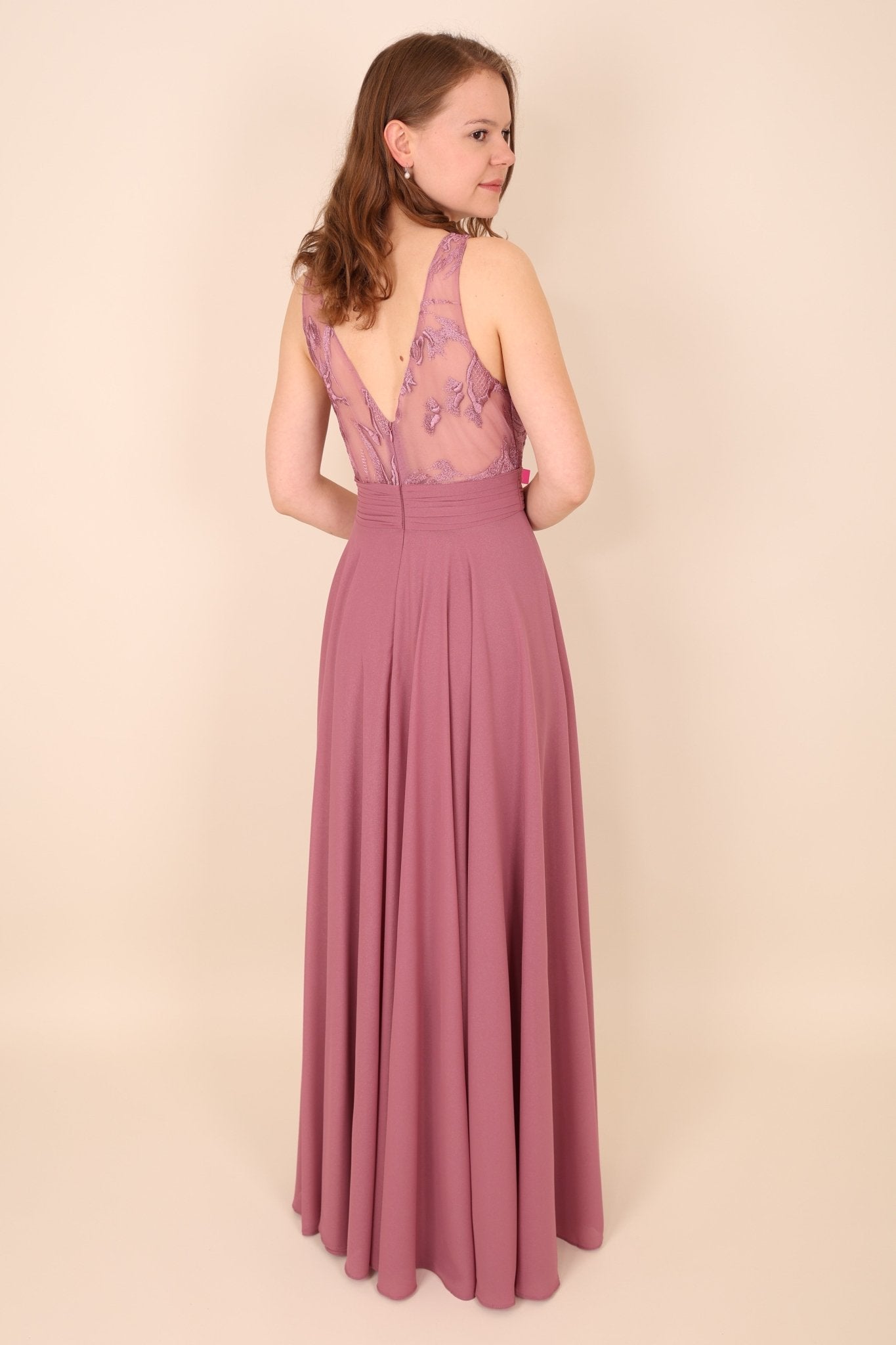 Abendkleid mit semi - transparenten Trägern, altrosa - Dein Kleiderladen