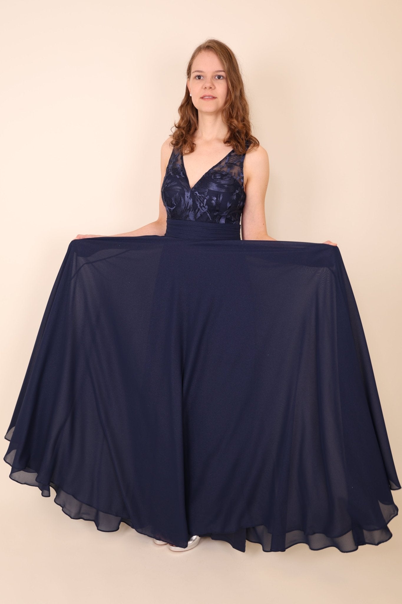 Abendkleid mit semi - transparenten Trägern, dunkelblau - Dein Kleiderladen