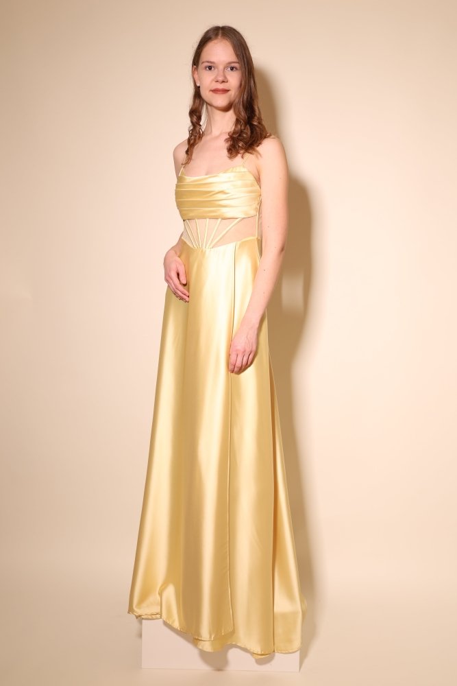 Ballkleid - Abendkleid mit Schnürung, buttergelb - Dein Kleiderladen