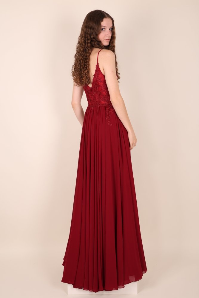 Ballkleid - Elegantes, langes Chiffonkleid mit feiner Spitze, bordeaux - Dein Kleiderladen
