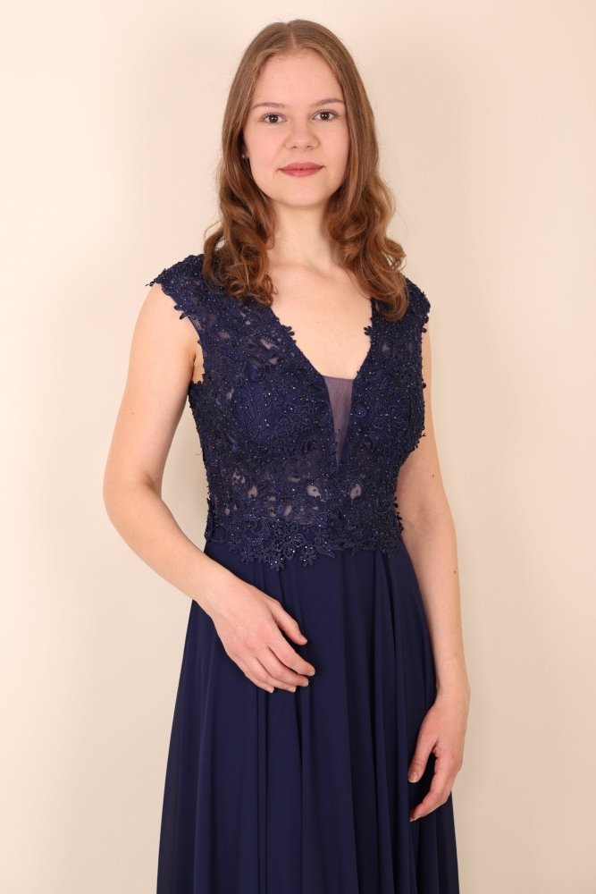 Ballkleid mit Ärmeln, dunkelblau - Dein Kleiderladen
