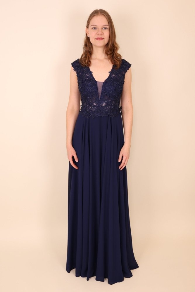 Ballkleid mit Ärmeln, dunkelblau - Dein Kleiderladen