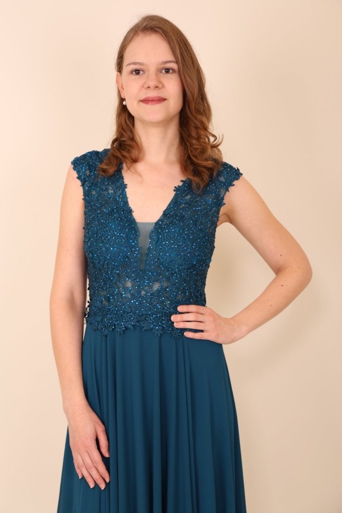 Ballkleid mit Ärmeln, petrol - Dein Kleiderladen