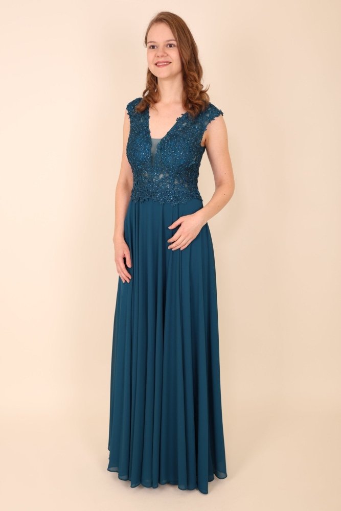 Ballkleid mit Ärmeln, petrol - Dein Kleiderladen