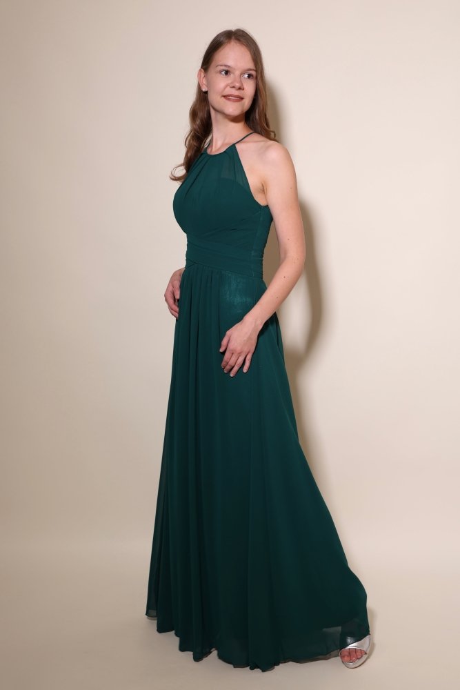 Ballkleid mit elegantem, hochgeschlossenem Ausschnitt, dunkelgrün - Dein Kleiderladen